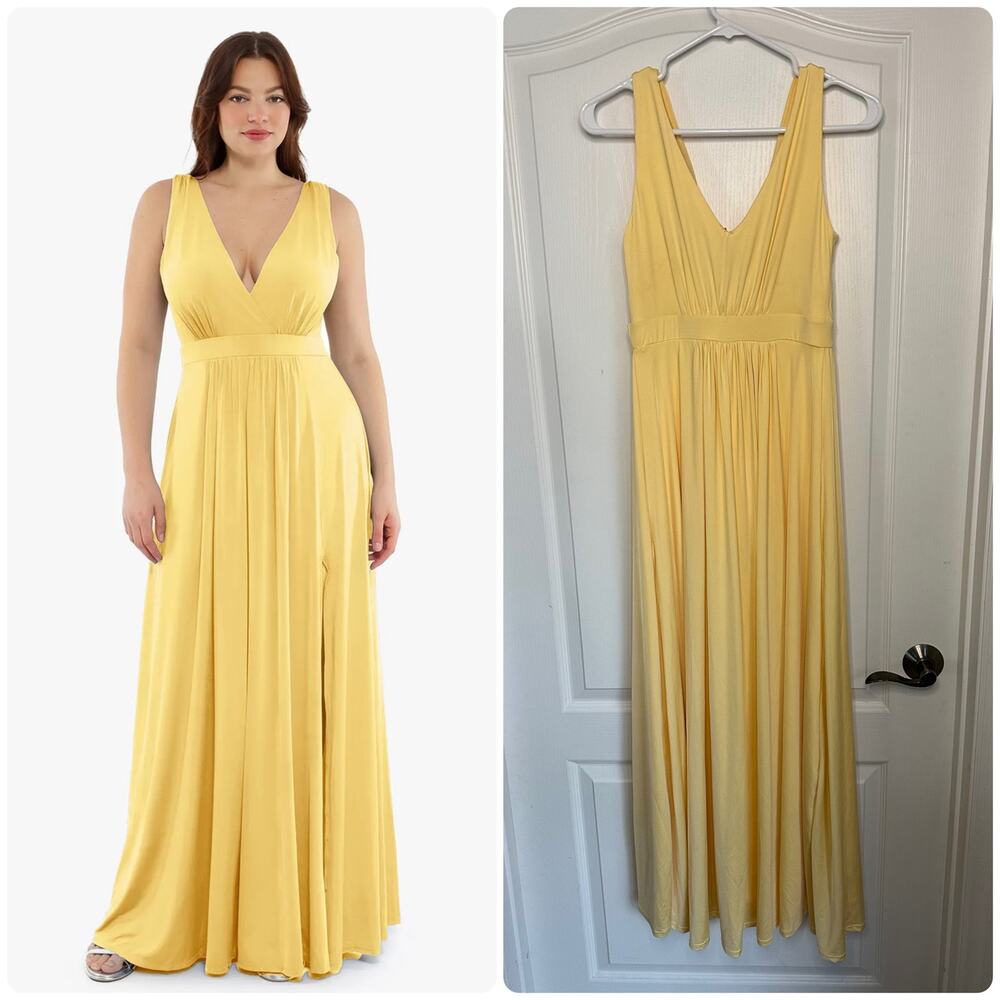 NWT Popilush Shapewear Deep V-Neck Front Slit Goddess Maxi Dress Sz S